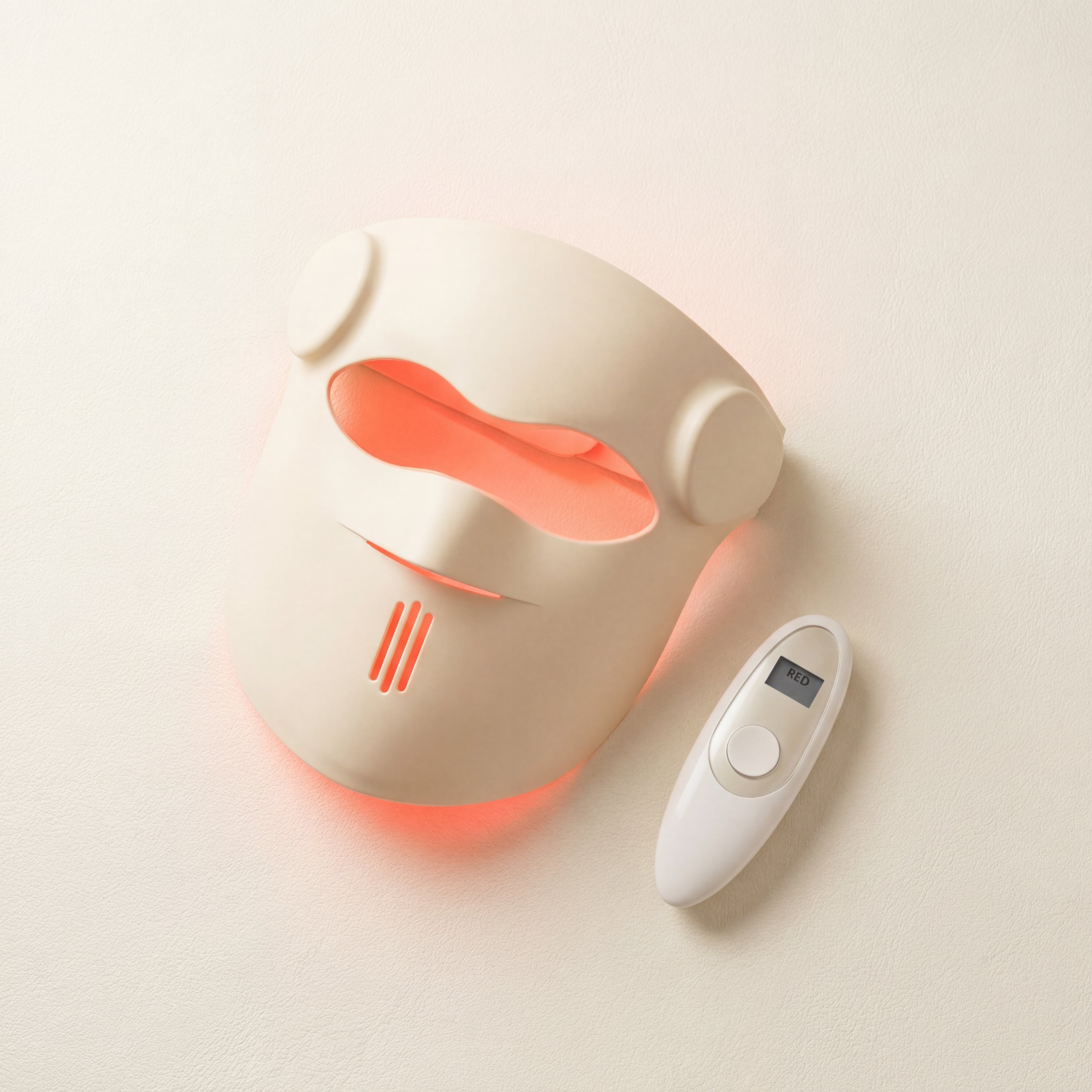 Seulnè LED Face Mask glowing red during treatment session